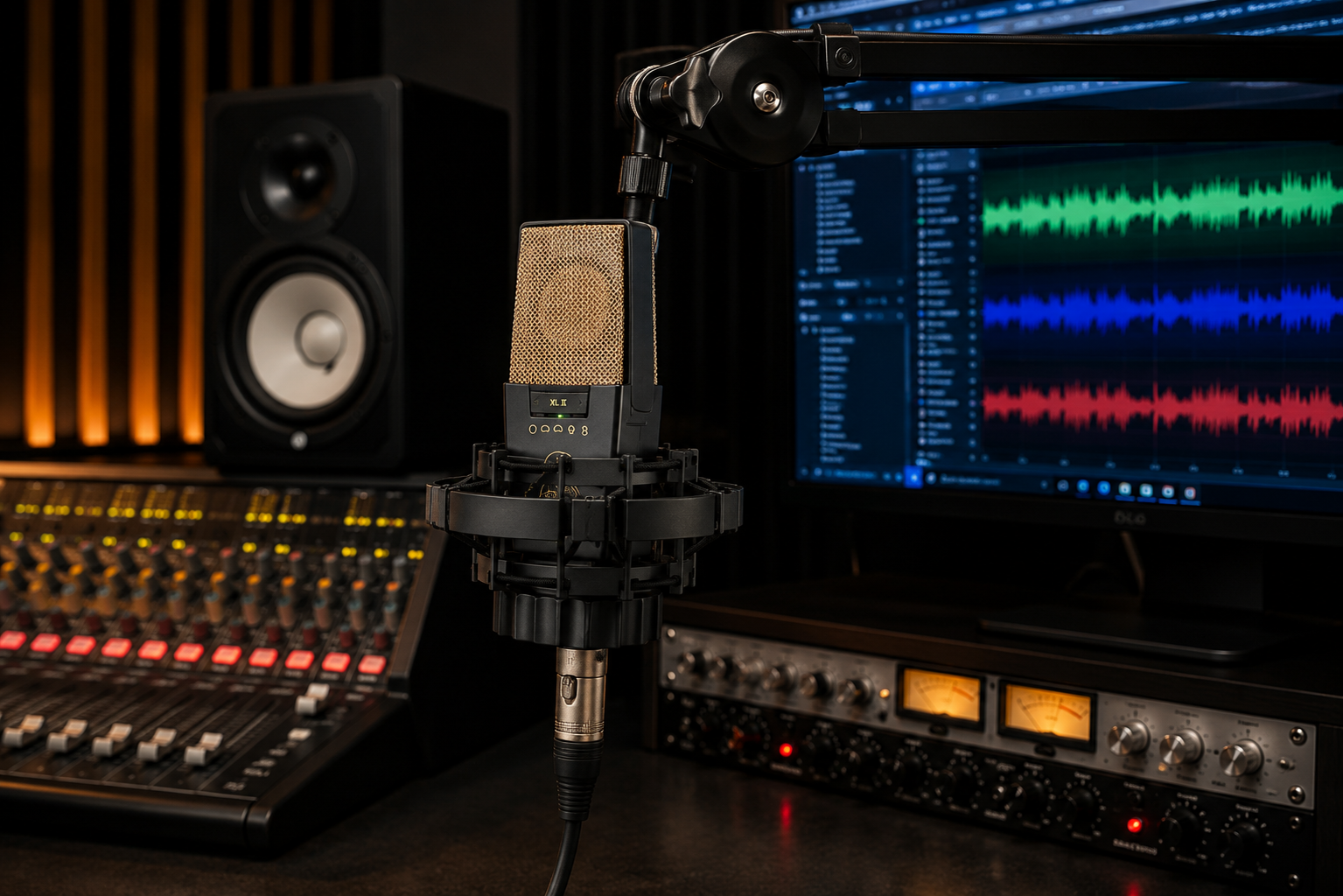 Microfone condensador AKG C414 XLII profissional para gravação de voz, instrumentos, estúdio e produção musical.
