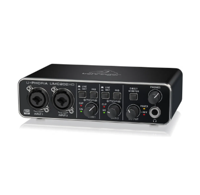 Interface de áudio Behringer U-Phoria UMC202HD, uma interface de áudio barata e boa para gravações em home studio
