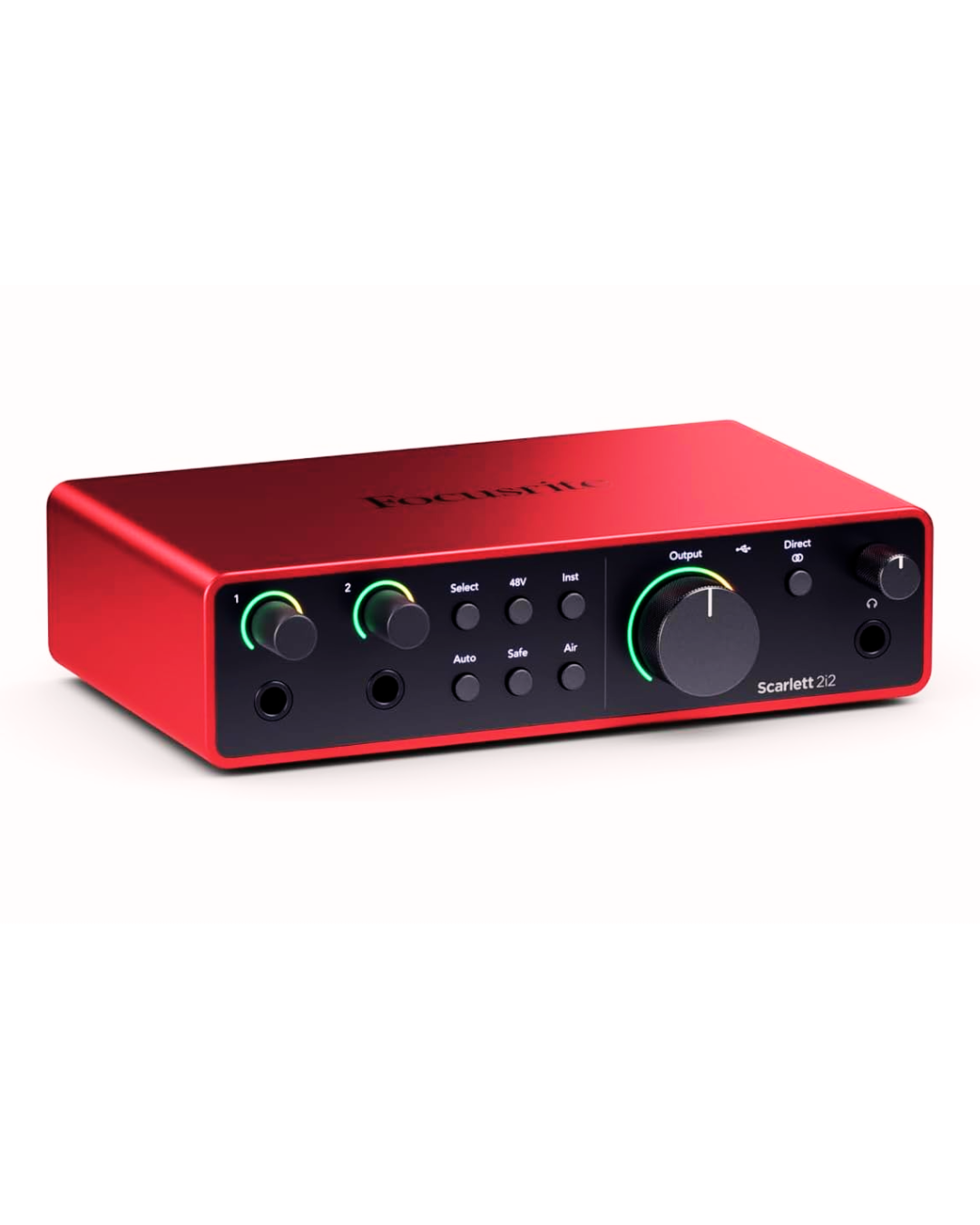 Interface de áudio Focusrite Scarlett 2i2 4th Gen para home studio, podcast, gravação de voz e produção musical profissional.