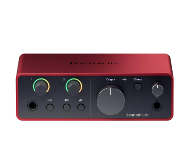 Interface de áudio Focusrite Scarlett Solo 4ª geração, com pré-amplificador de alta qualidade para home studio