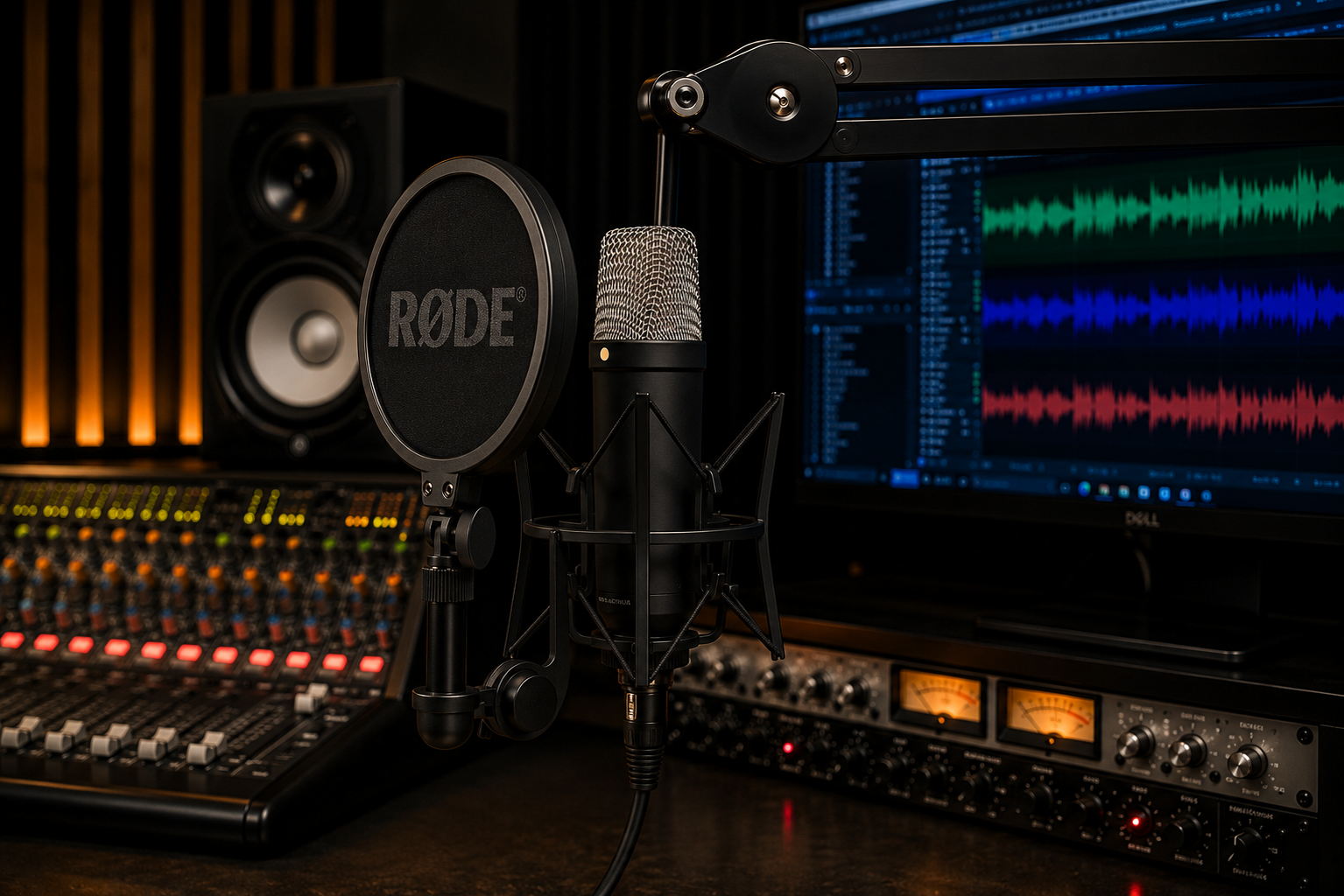 Microfone condensador Rode NT1 5th Gen para gravação de voz, podcast, streaming, home studio e produção musical profissional.